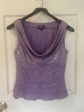 NWOT Adrianna Papell Evening Essentials Sz 10 Sequined Lilac Ruched Cowl Top